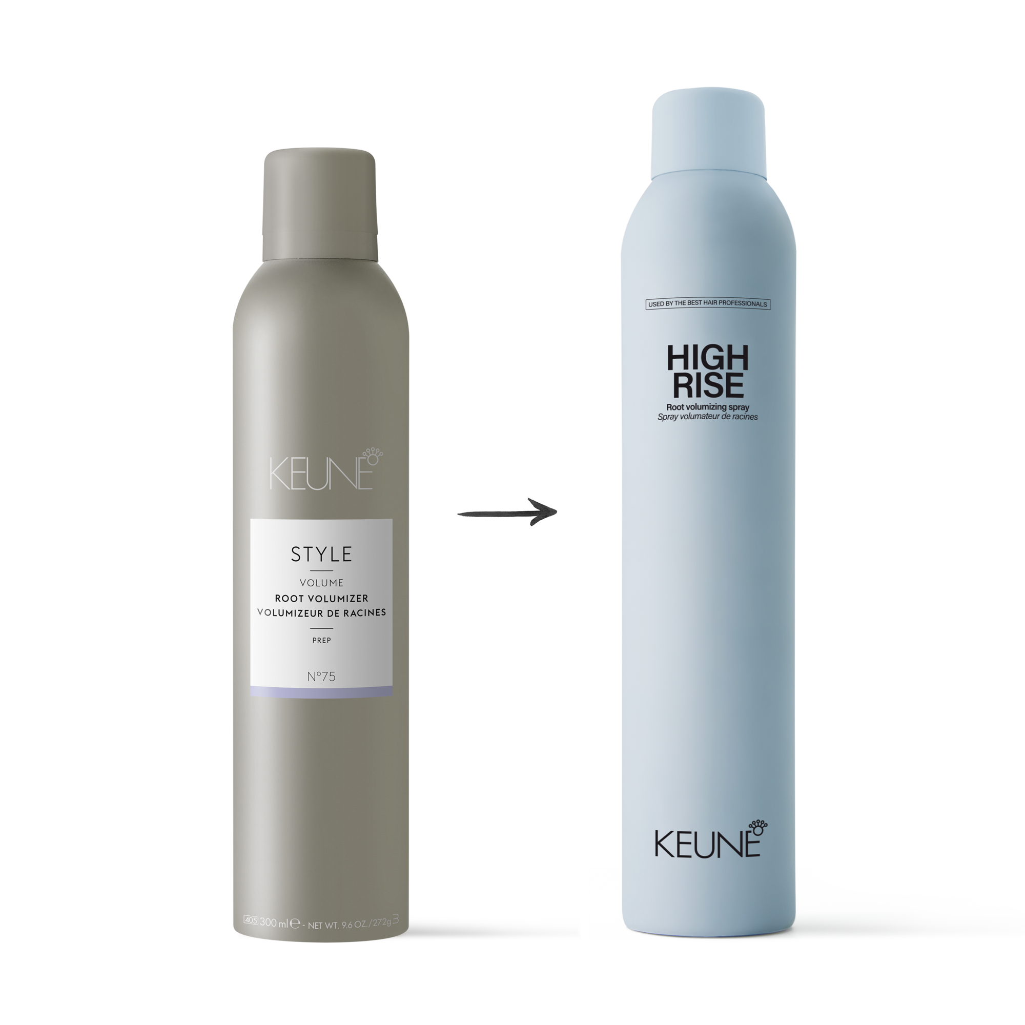 Elevate thin hair with Keune High Rise Root Volumizing Spray, providing lasting hair volume and bounce.